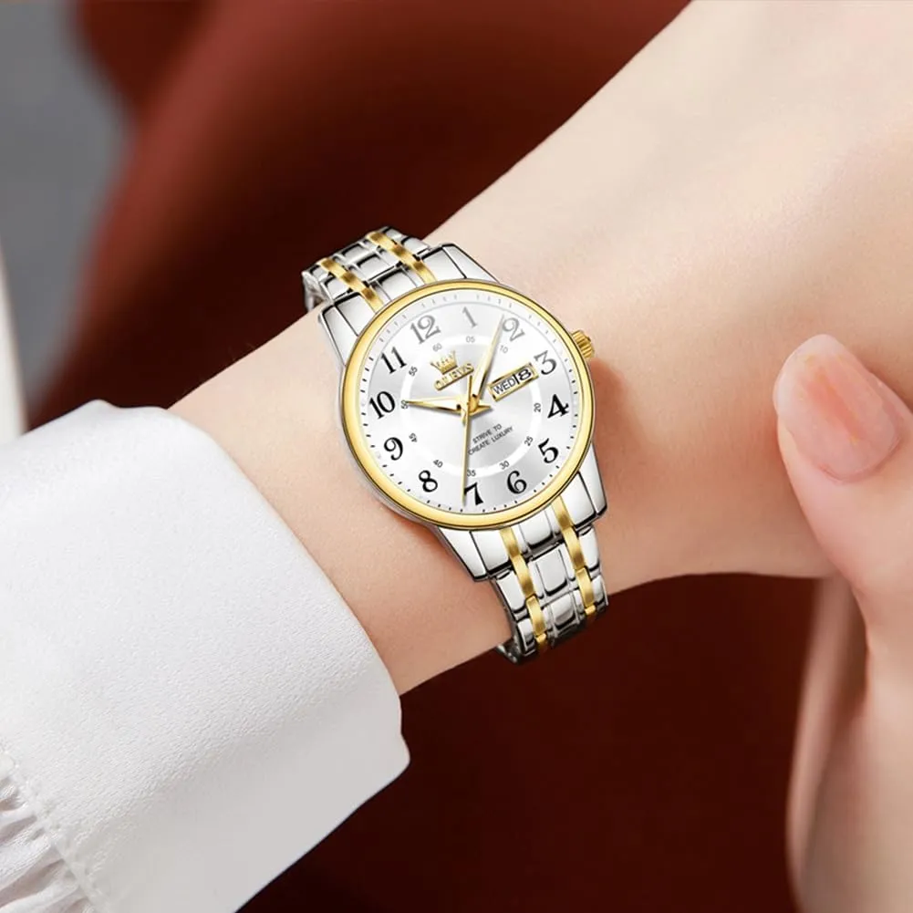 OLEVS Watch Women Two Tone Watches for Women with Date Dress Womens Watches for Small Wrists Luxury Easy Read Watches for Women Waterproof Blue/Black/Gold/Silver Dial Reloj para Mujer