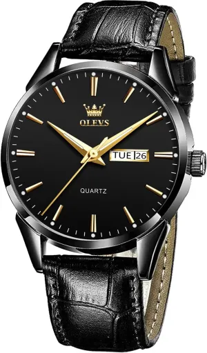 OLEVS Watches for Men Brown Leather Gold Case Analog Quartz Fashion Business Dress Watch Day Date Luminous Waterproof Casual Male Wrist Watches