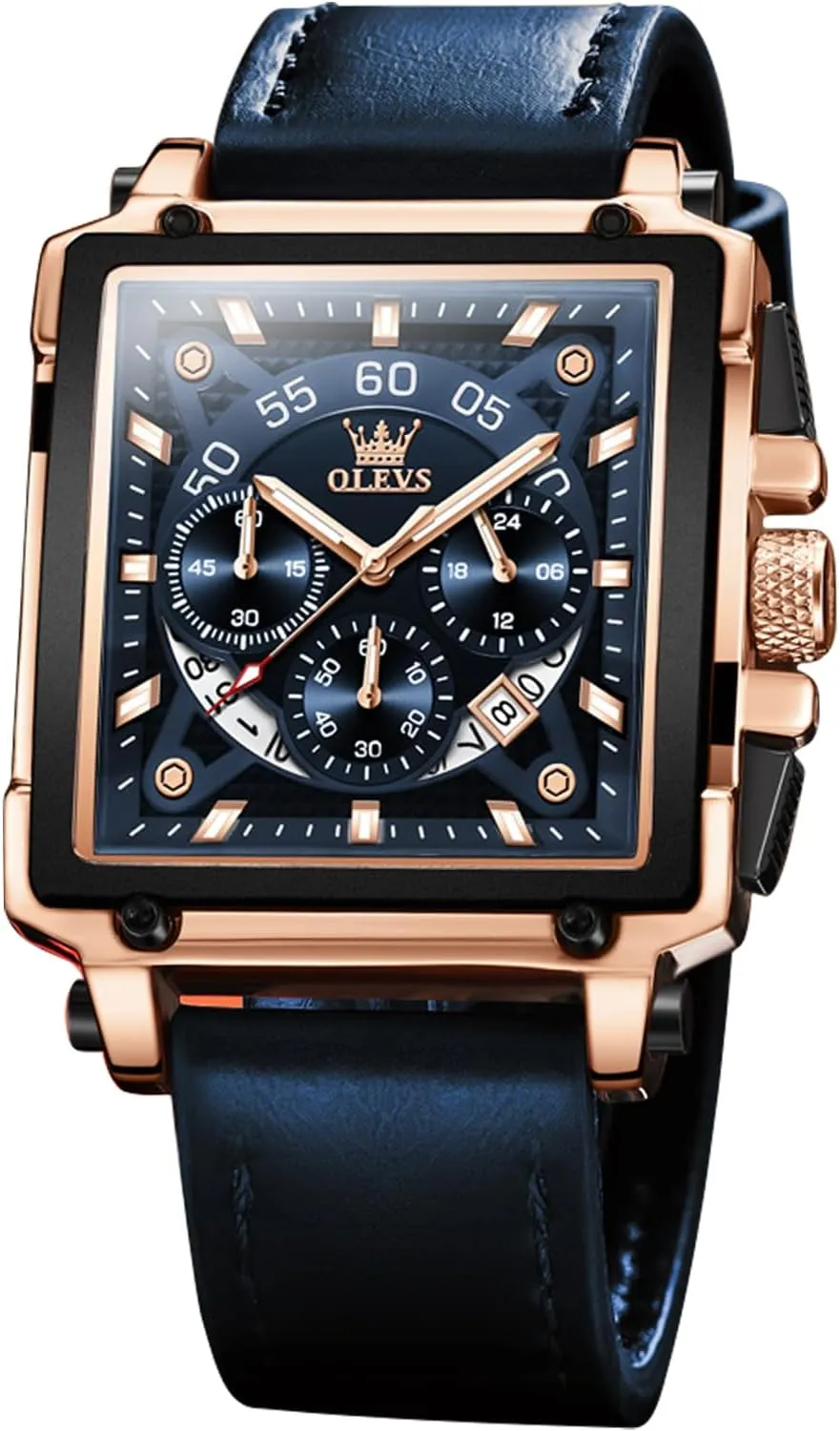 OLEVS Watches for Men Quartz Chronograph Leather Fashion Dress Watch Date Waterproof Luminous Casual Square Business Wrist Watches 