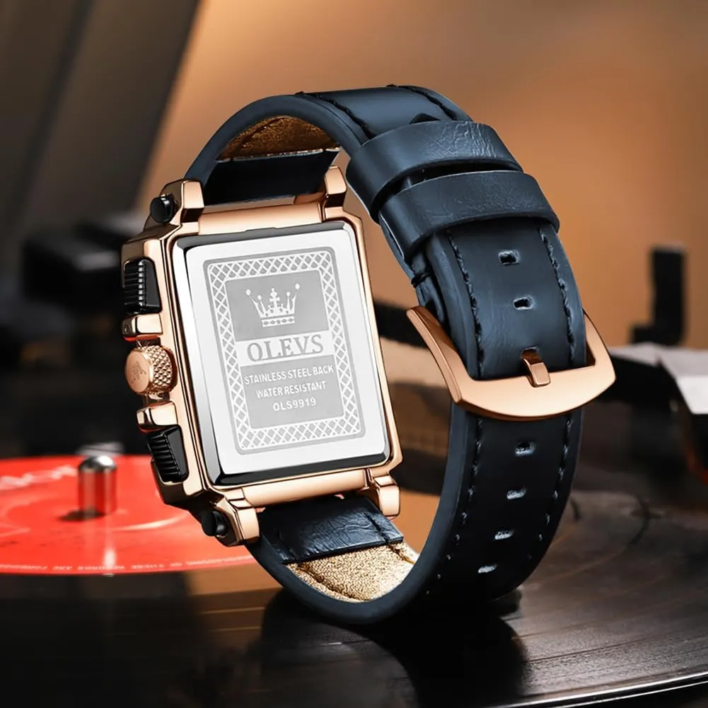 OLEVS Watches for Men Quartz Chronograph Leather Fashion Dress Watch Date Waterproof Luminous Casual Square Business Wrist Watches 