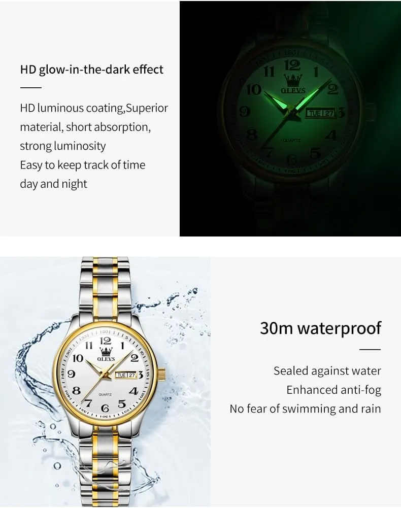 OLEVS Women Watches Date and Day,Ladies Watches with Silver Gold Stainless Steel,Elegent Female for Small Wrist Watch(White/Black/Blue/Gold Face)