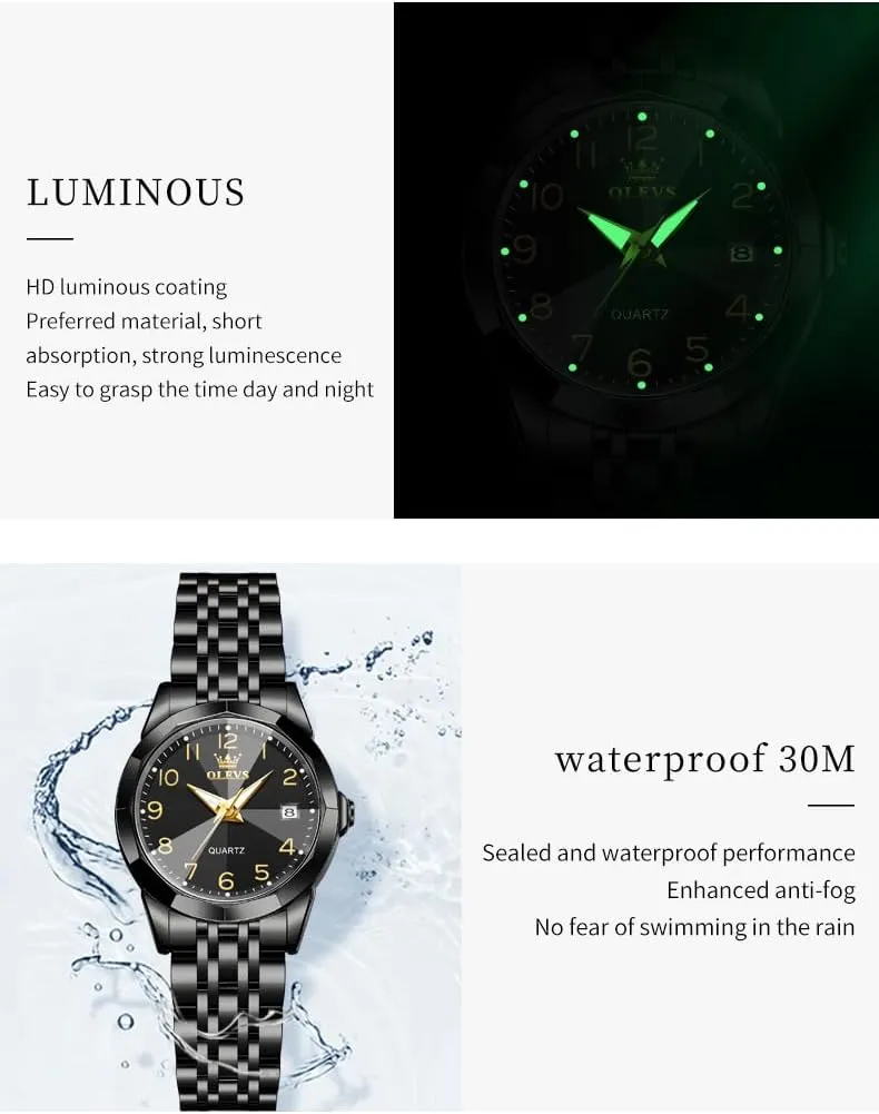 OLEVS Womens Watch Classic Dress Number Female Watches for Ladies Analog Quartz Stainless Steel Waterproof Luminous Day Date Two Tone Easy to Read Wristwatch