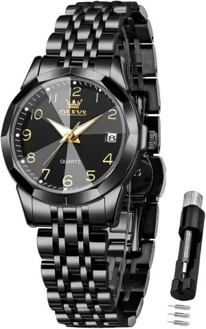 OLEVS Womens Watch Classic Dress Number Female Watches for Ladies Analog Quartz Stainless Steel Waterproof Luminous Day Date Two Tone Easy to Read Wristwatch