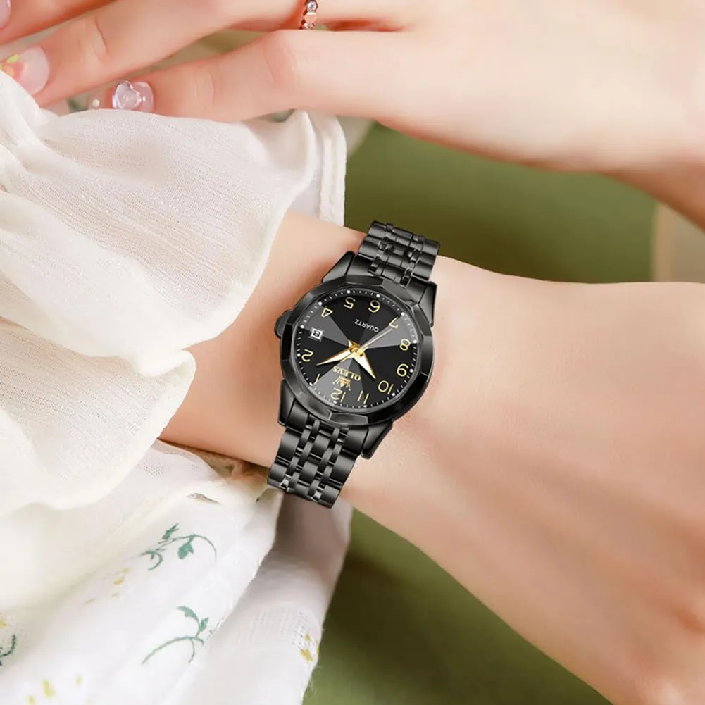 OLEVS Womens Watch Classic Dress Number Female Watches for Ladies Analog Quartz Stainless Steel Waterproof Luminous Day Date Two Tone Easy to Read Wristwatch