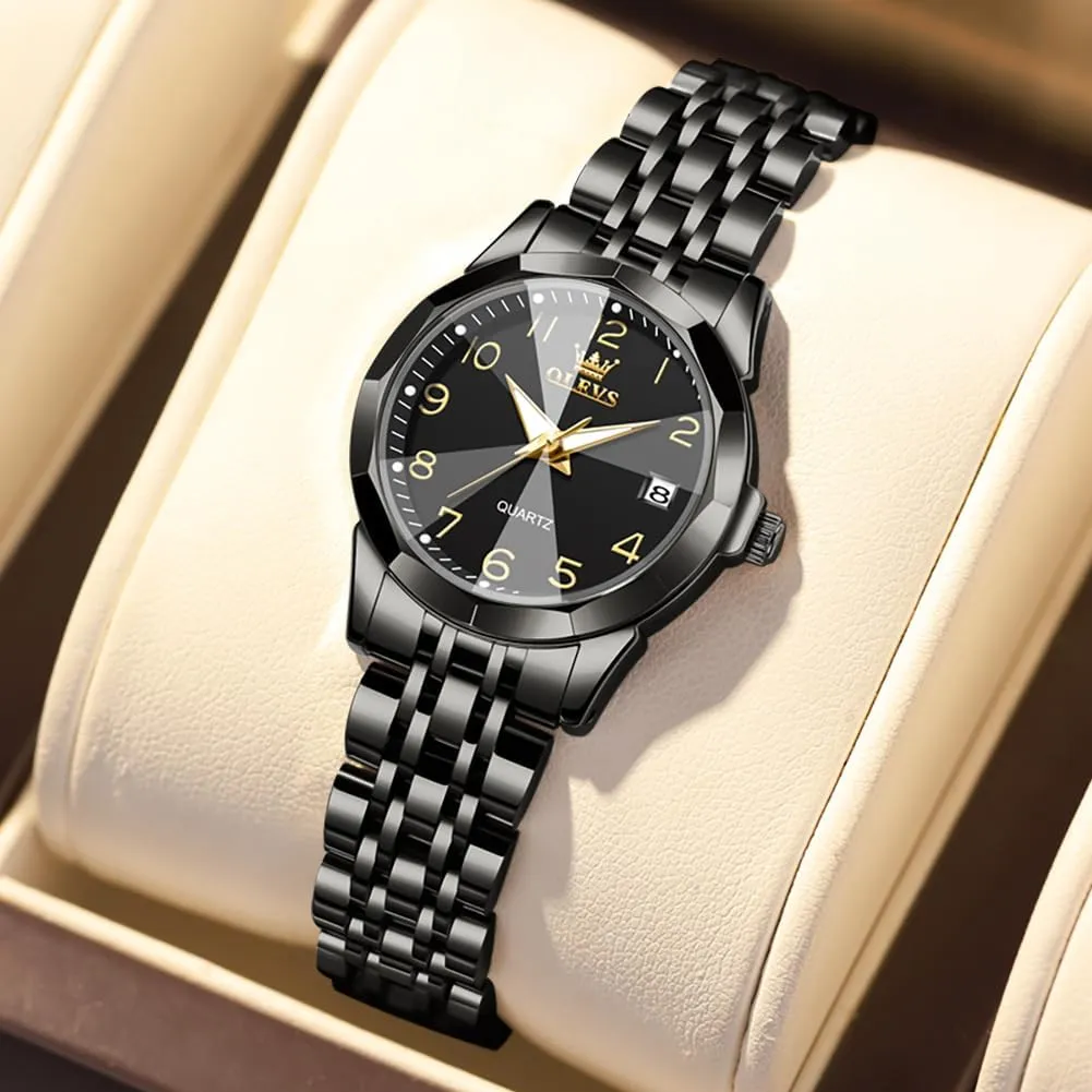 OLEVS Womens Watch Classic Dress Number Female Watches for Ladies Analog Quartz Stainless Steel Waterproof Luminous Day Date Two Tone Easy to Read Wristwatch