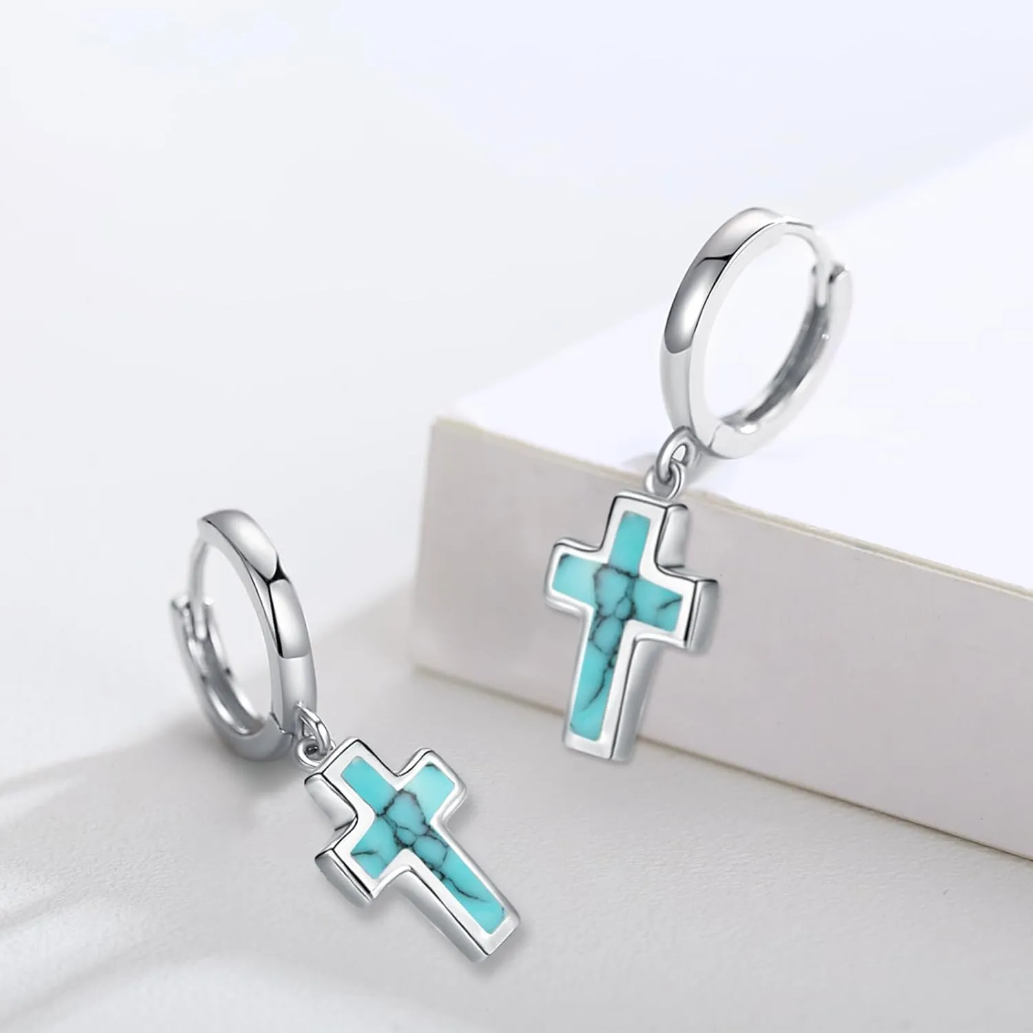 Opal Cross Stud Earrings, 925 Stertling Silver Hypoallergenic Anchor Stud Earrngs and Tiny Opal Cross Studs Jewelry for Women