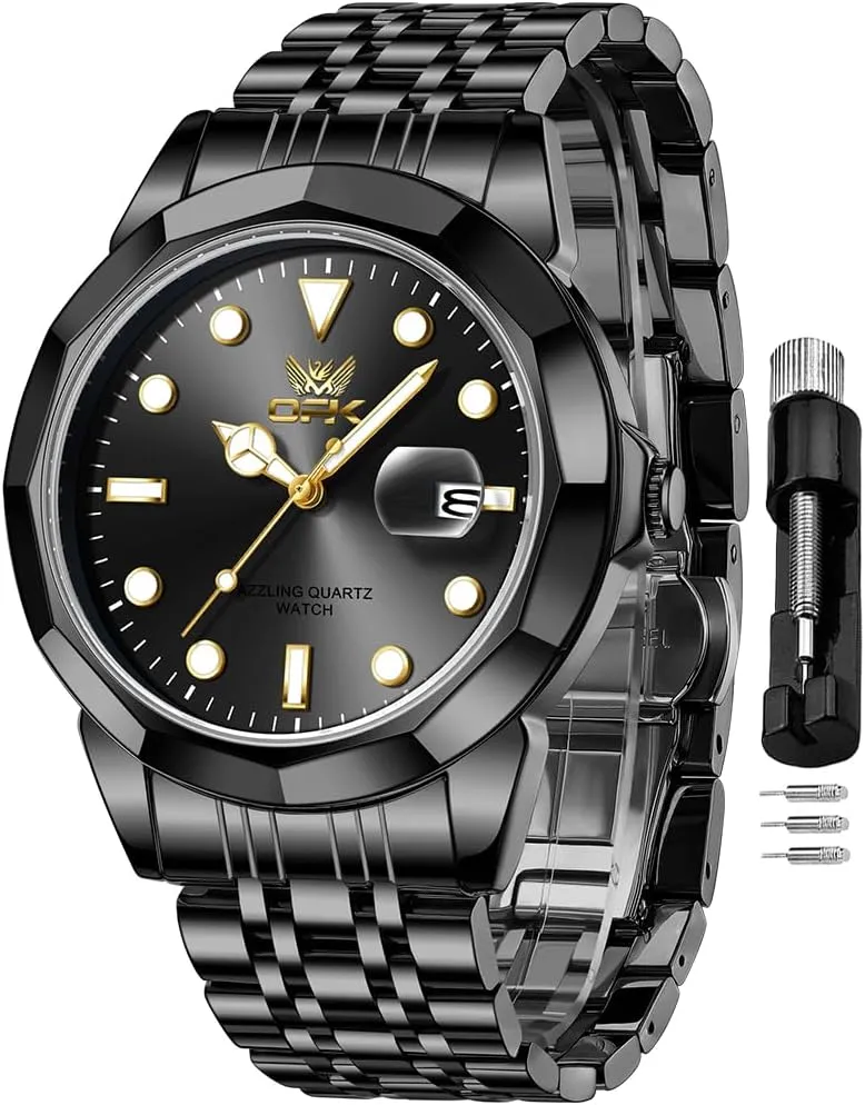 OPK Mens Watch Business Dress Large Analog Stainless Steel Watch for Men Day Casual Man Wrist Watches