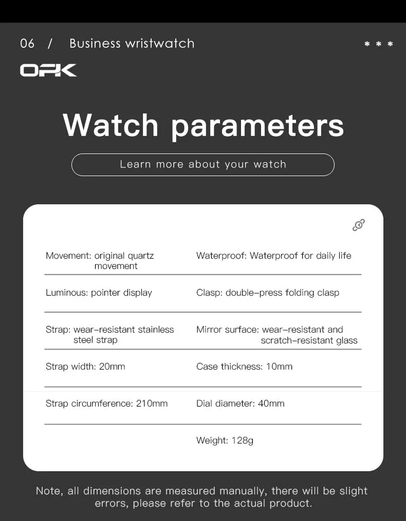 OPK Mens Watch Business Dress Large Analog Stainless Steel Watch for Men Day Casual Man Wrist Watches