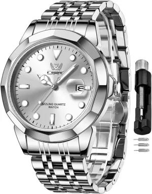 OPK Mens Watch Business Dress Large Analog Stainless Steel Watch for Men Day Casual Man Wrist Watches