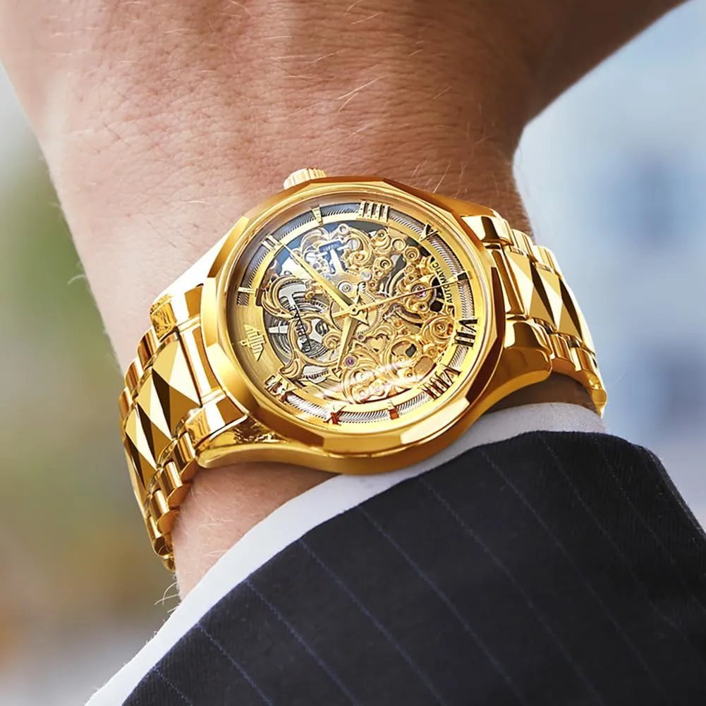 OUPINKE Mens Automatic Watch Skeleton Luxury Dress Slef-Winding Mechanical Watch Waterproof Luminous Stainless Steel WirstWatchSapphire Crystal Mirror