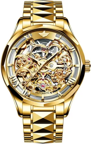 OUPINKE Mens Automatic Watch Skeleton Luxury Dress Slef-Winding Mechanical Watch Waterproof Luminous Stainless Steel WirstWatchSapphire Crystal Mirror