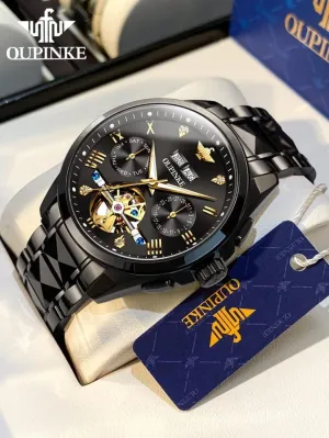 OUPINKE Men's Luxury Watches Automatic Mechanical Unique Tonneau Sapphire Crystal Tungsten Steel Date Waterproof Luminous Dress Wrist Watches