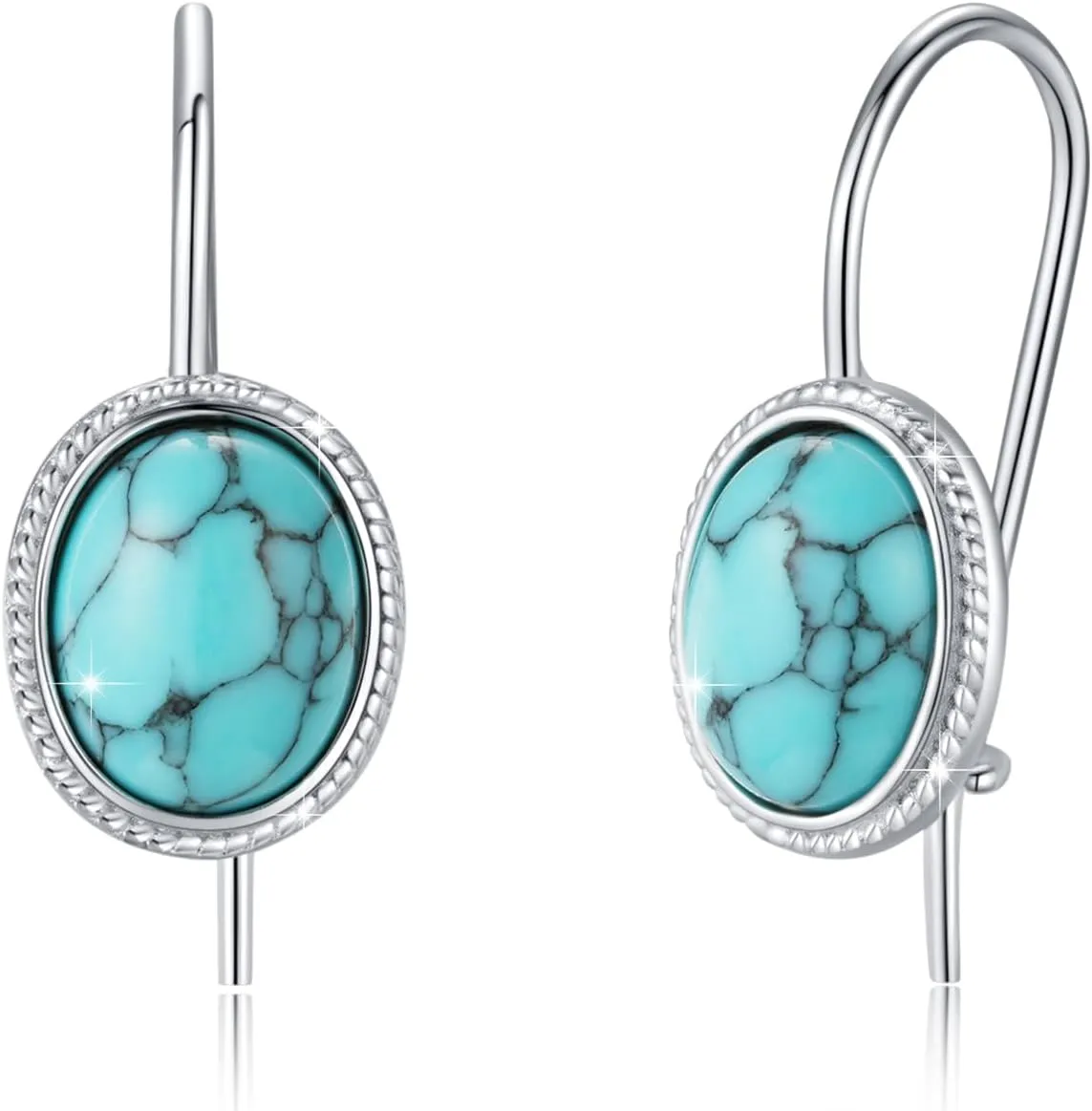 Oval Turquoise Earrings 925 Sterling Silver Turquoise Leverback Drop Dangle Earrings Turquoise for Women Jewelry Idea Jewelry Collection for Her or Yourself