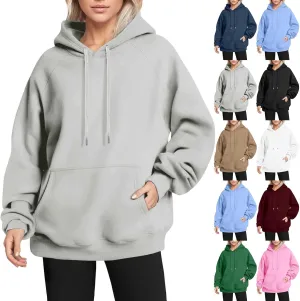 Oversized Hoodies for Women Trendy Fleece Cotton Sweatshirts Drawstring Baggy Raglan Hooded Pullover Tops with Pocket