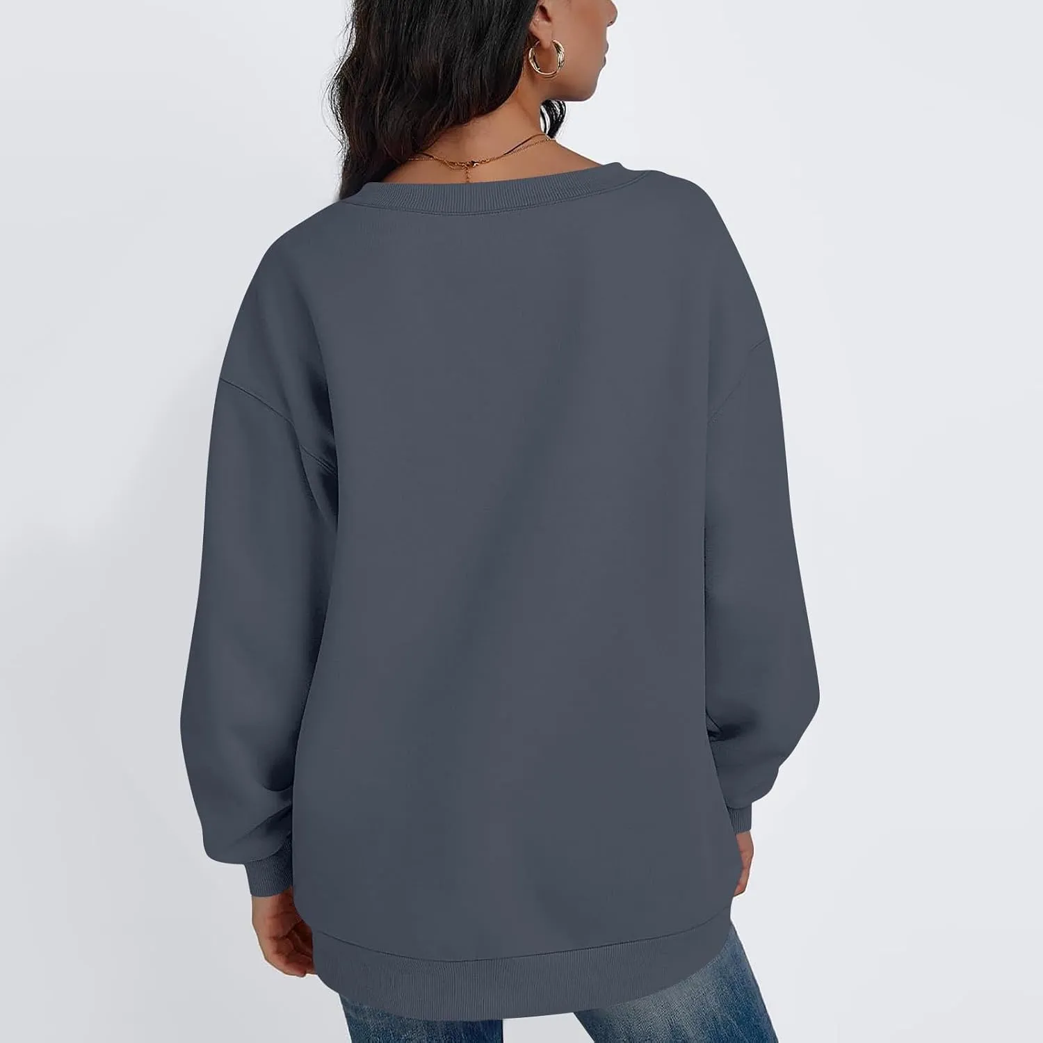 Oversized Sweatshirt For Women Plus Size V Neck Long Sleeve Drop Shoulder Pullover Hoodies Trendy Winter Clothes