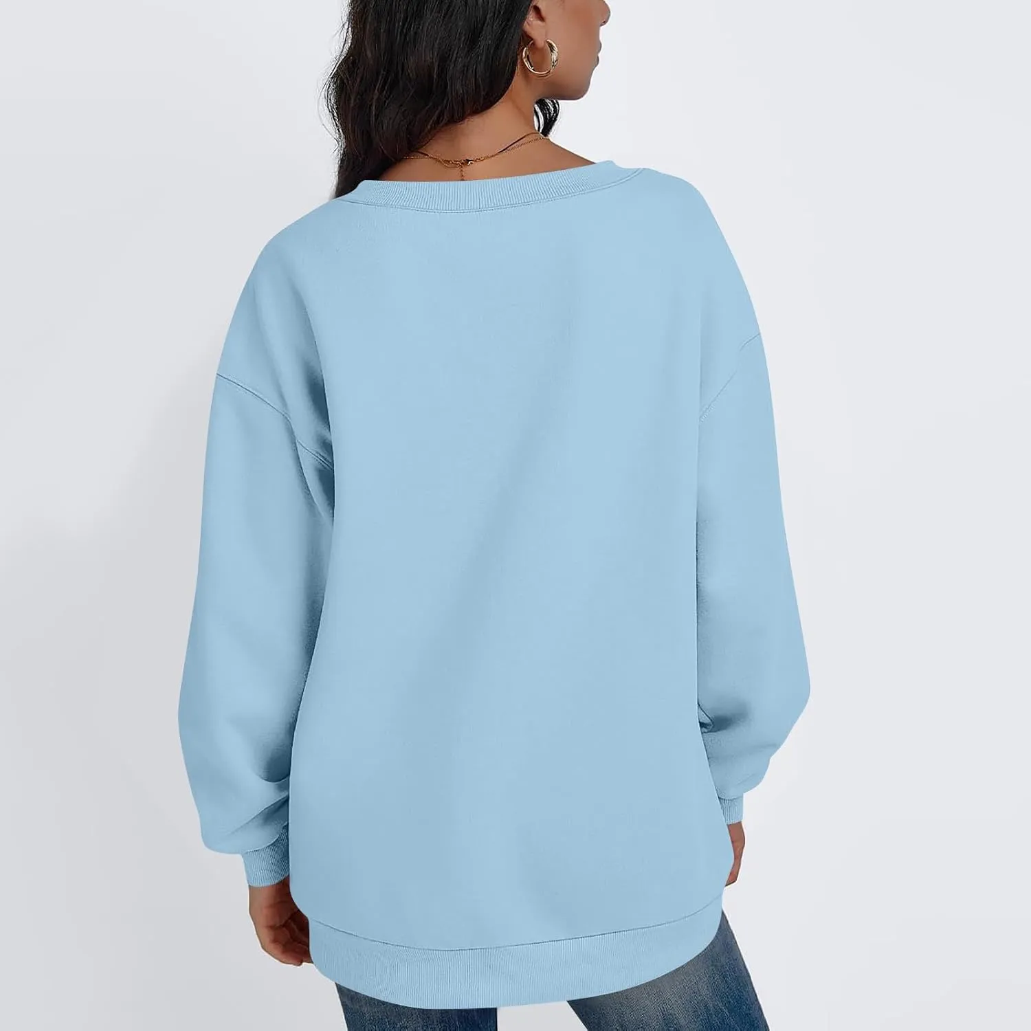 Oversized Sweatshirt For Women,2024 Trendy V Neck Soft Fleece Preppy Sweatshirt Long Sleeve Pullover Fall Clothes