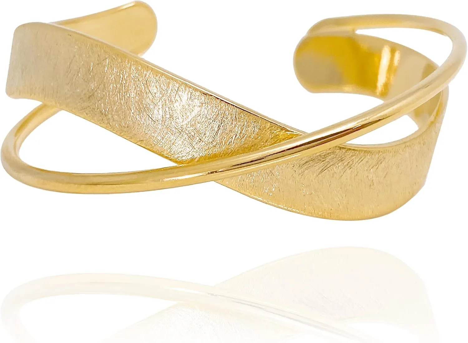 OZEL - Wave Shape Open Cuff Bracelet, Textured Gold Silver-Plated Brass, Handmade fashion jewelry
