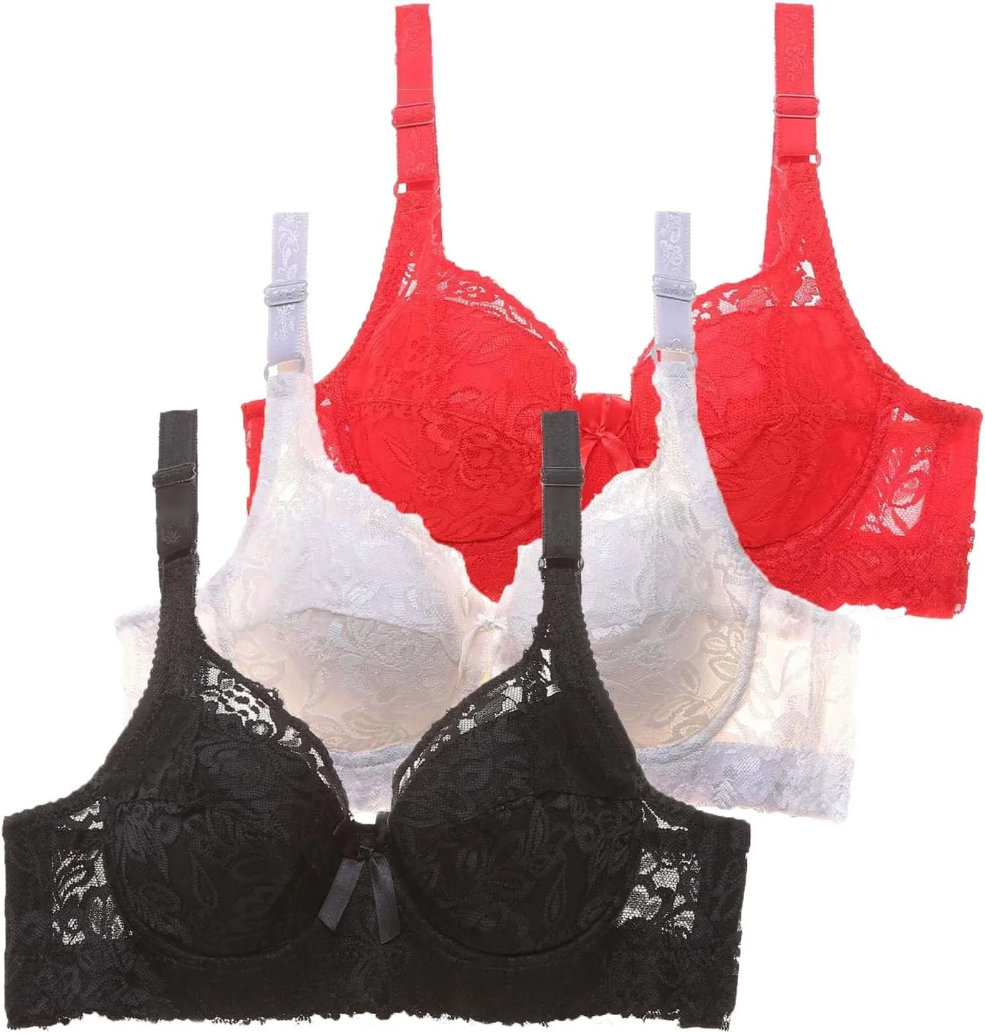 Pack of 3 Minimizer Bra Sets for Women - Plus Size Lace Bra Womans Full Coverage Bras Unlined Underwire Bra for Heavy Breast