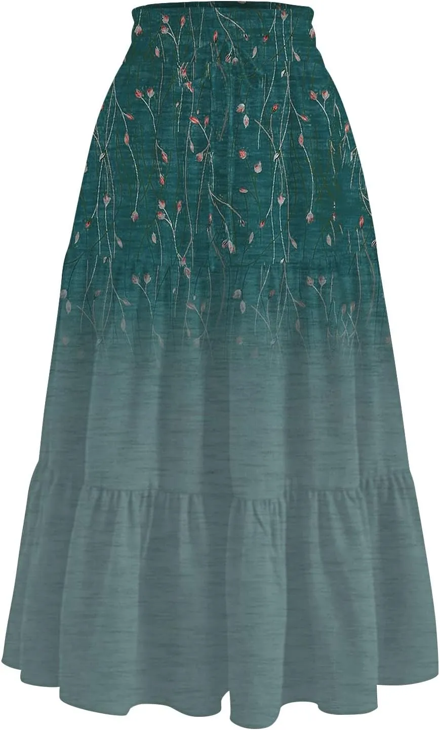 Palaver Boho Midi Skirts for Women Summer Boho Smocked High Waisted Skirt Vacation A-Line Long Flowy Skirts with Pockets