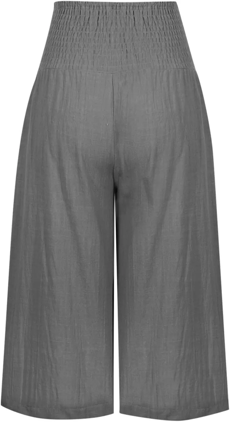 Palazzo Pants for Women Dressy Elastic High Waist Paperbag Pants Lightweight Flowy Casual Wide Leg Linen Pants