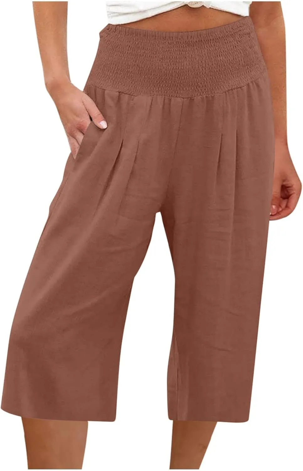 Palazzo Pants for Women Dressy Elastic High Waist Paperbag Pants Lightweight Flowy Casual Wide Leg Linen Pants