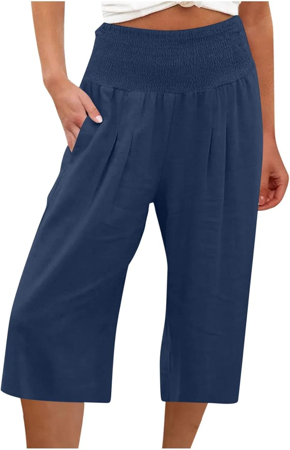 Palazzo Pants for Women Dressy Elastic High Waist Paperbag Pants Lightweight Flowy Casual Wide Leg Linen Pants