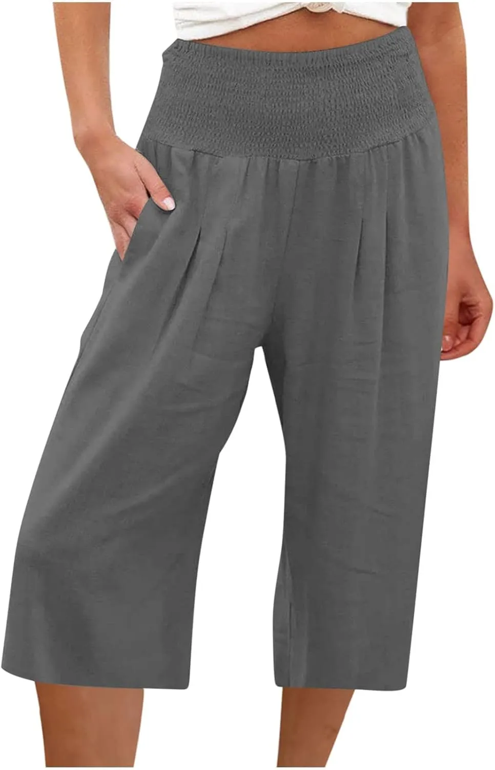 Palazzo Pants for Women Dressy Elastic High Waist Paperbag Pants Lightweight Flowy Casual Wide Leg Linen Pants