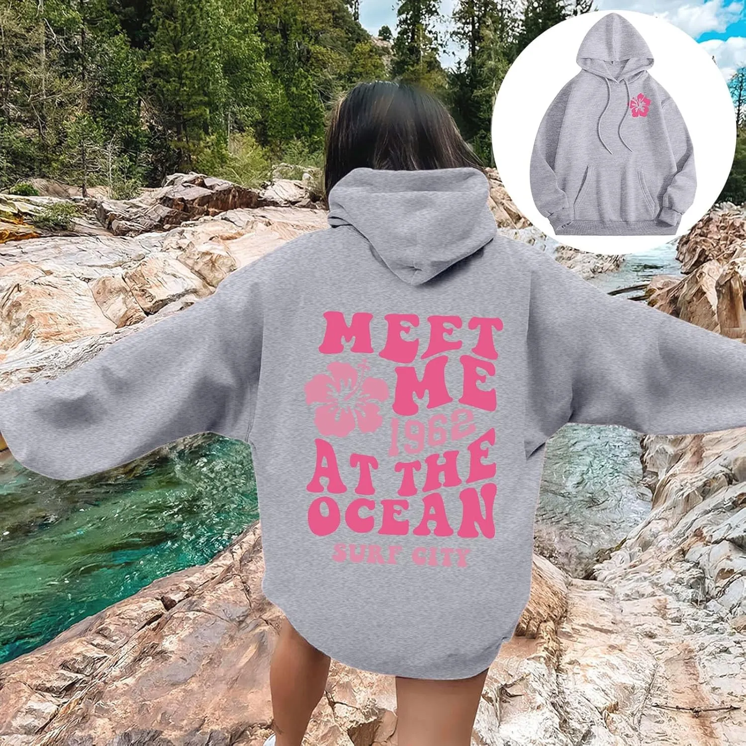 Palm Puff Hoodie for Women Oversized Preppy Sweatshirt Teen Girls Y2K Cute Graphic Long Sleeve Casual Pullover Top