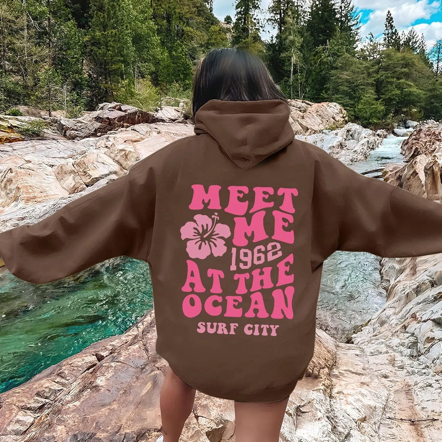 Palm Puff Hoodie for Women Oversized Preppy Sweatshirt Teen Girls Y2K Cute Graphic Long Sleeve Casual Pullover Top