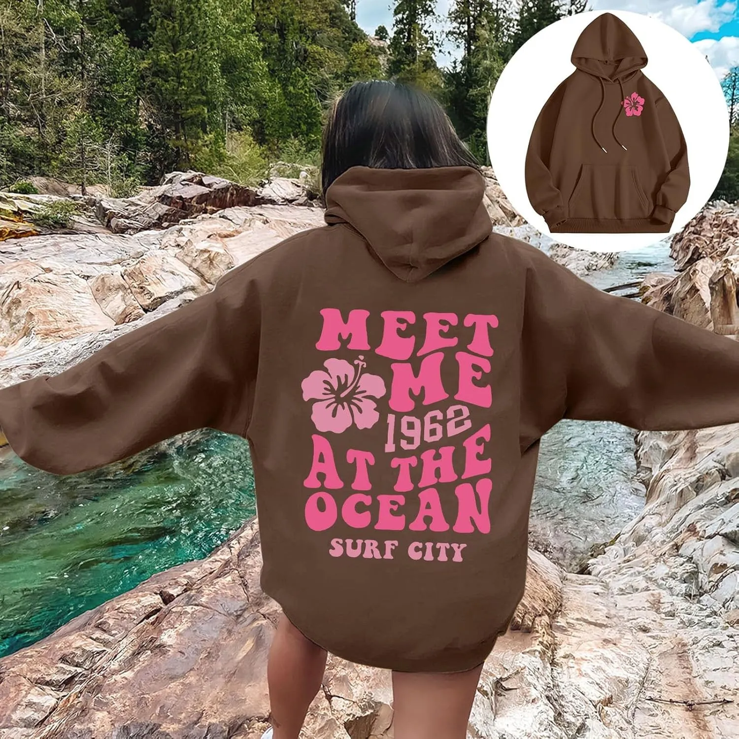 Palm Puff Hoodie for Women Oversized Preppy Sweatshirt Teen Girls Y2K Cute Graphic Long Sleeve Casual Pullover Top