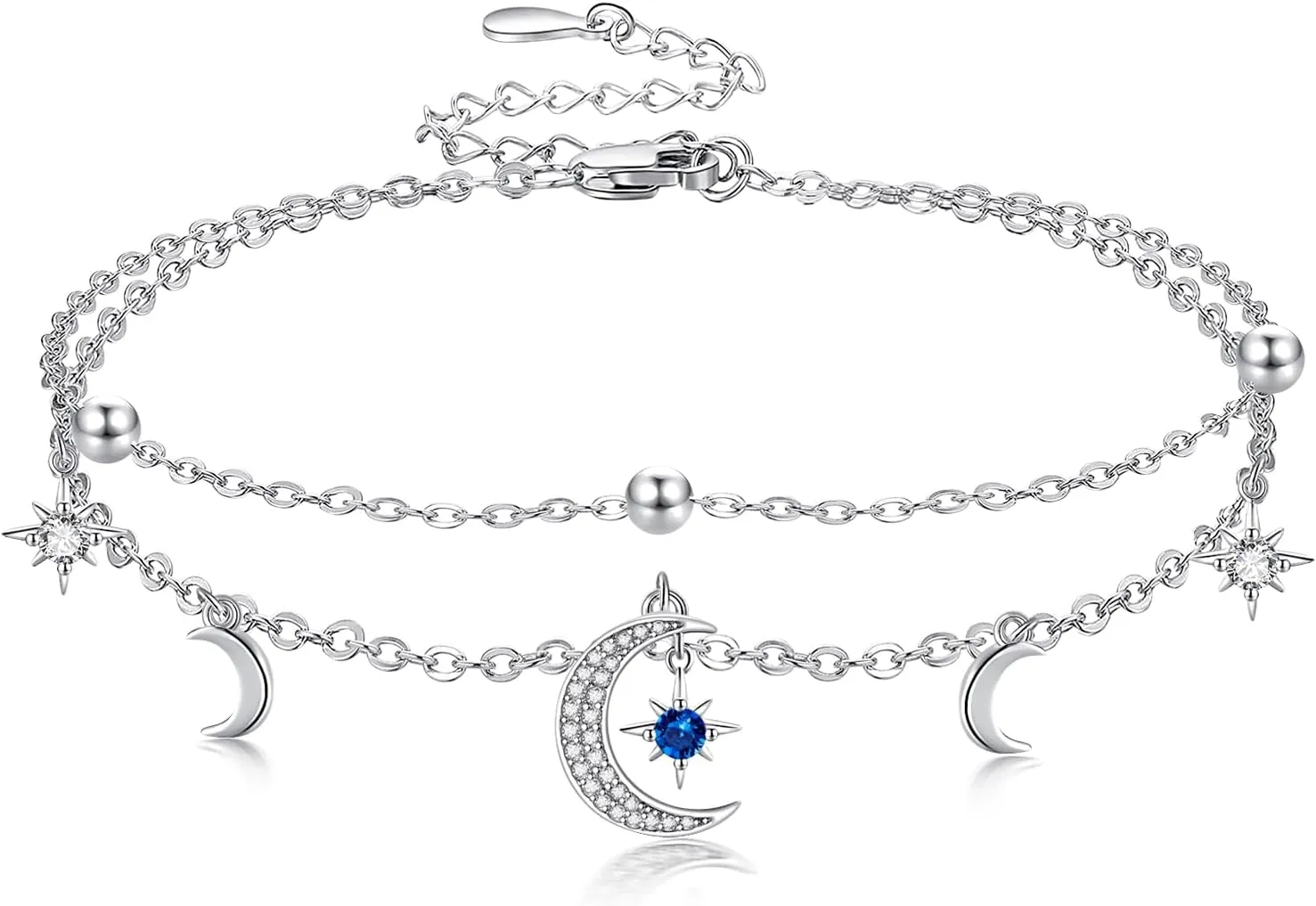 Palpitate Star Moon Anklet for Women,Moon Stars Anklet Bracelet Double Foot Chain Beach Anklets Jewelry Birthday Gifts for Her