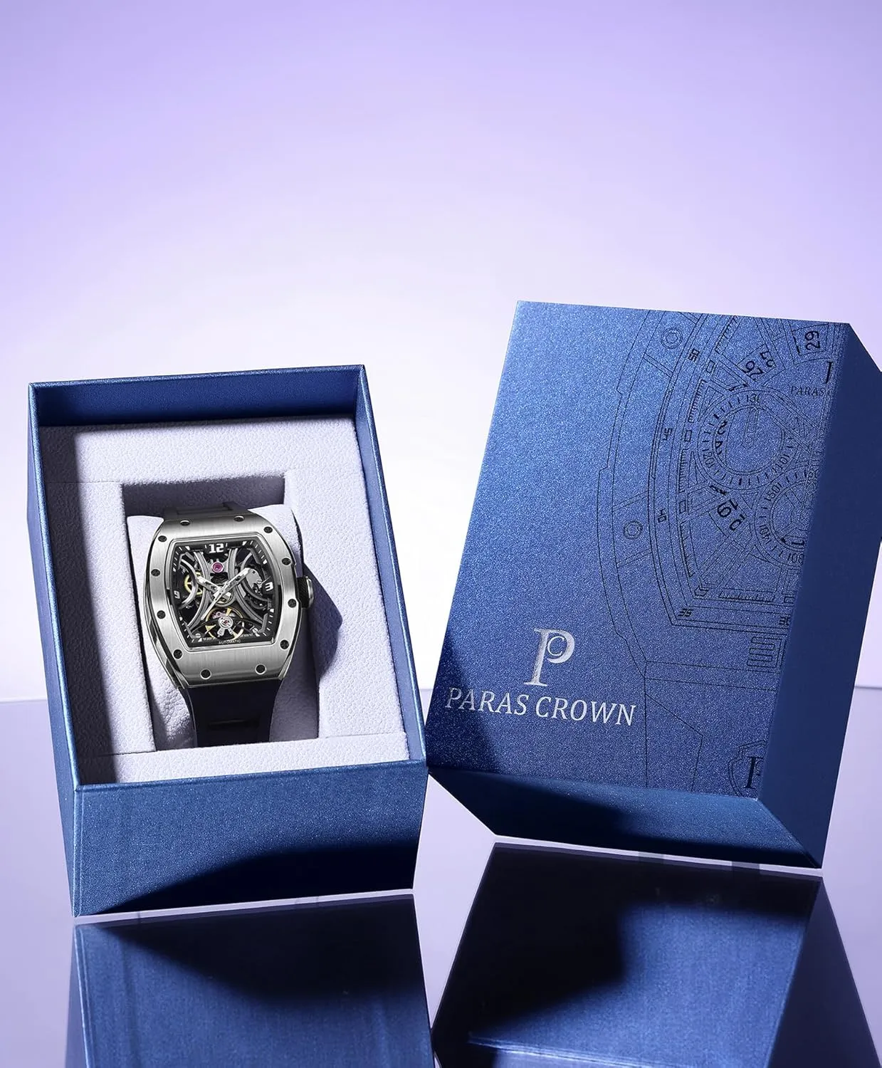 Paras Crown Automatic Analog Watches for Men Mechanical Mens Watches Stainless Case 50M Waterproof Fashion Luxury Wrist Watches with Silicone Strap