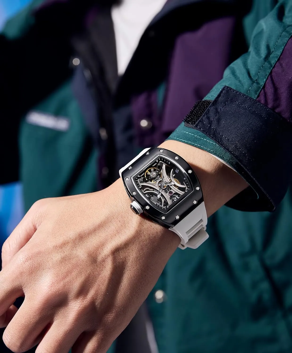 Paras Crown Automatic Analog Watches for Men Mechanical Mens Watches Stainless Case 50M Waterproof Fashion Luxury Wrist Watches with Silicone Strap