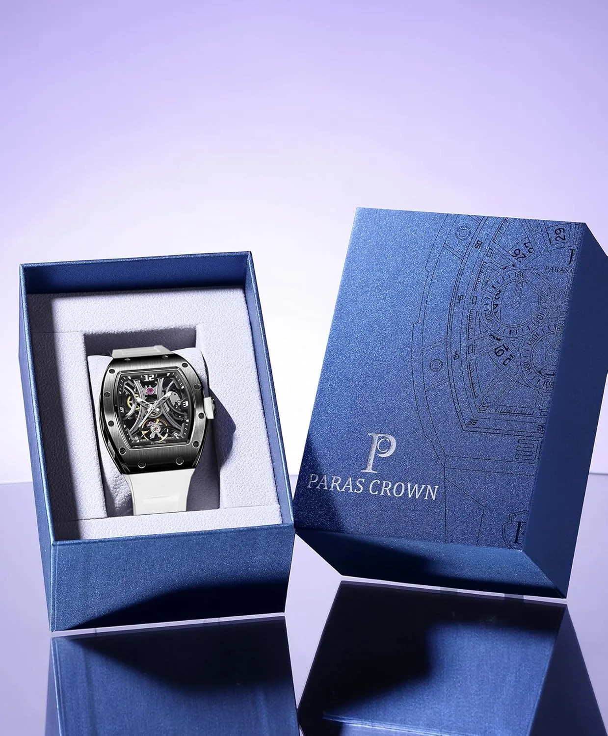 Paras Crown Automatic Analog Watches for Men Mechanical Mens Watches Stainless Case 50M Waterproof Fashion Luxury Wrist Watches with Silicone Strap