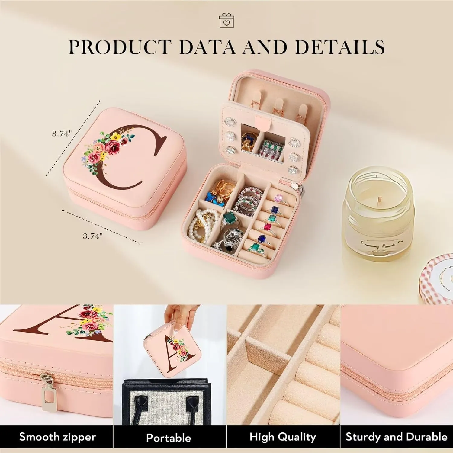 Parima Travel Jewelry Case Jewelry Box - Portable Small Jewelry Boxes Jewelry Organizer Travel Accessories Essentials for Vocation Birthday Gifts for Women Teen Girls Monogrammed Jewelry Case L Blue
