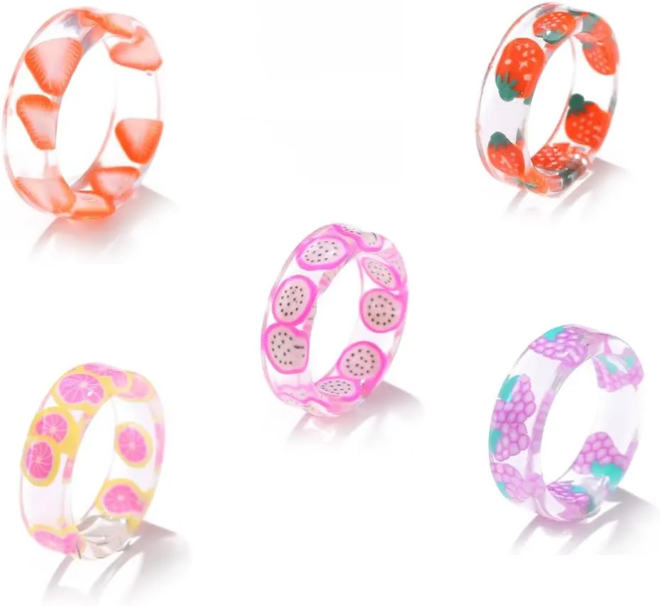 Pastel Pop Glossy Glaze Rings ?C Mixed Acrylic Styles for Women, Dainty & Chunky Aesthetic Ring for Everyday Looks, Party Favors & Friendship Gifts