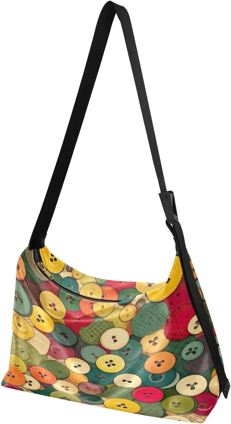 Patches of Buttons with Colors Cross Body Shoulder Bag Leather, Women's Shoulder Bag, Leather Shoulder Bag