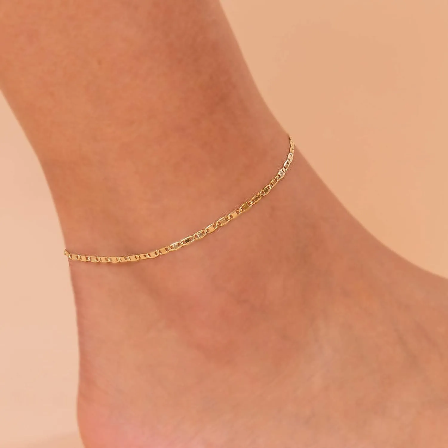 PAVOI 14K-18K Gold Plated Charm Link Flat Gold Anklets for Women | Beaded Marina Link Mariner Paperclip Snake Chain Jewelry Anklets