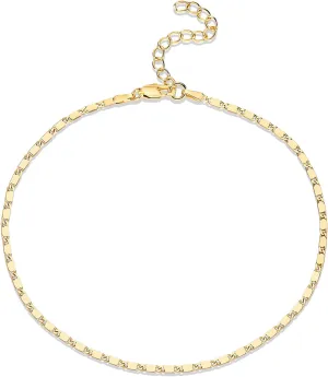 PAVOI 14K-18K Gold Plated Charm Link Flat Gold Anklets for Women | Beaded Marina Link Mariner Paperclip Snake Chain Jewelry Anklets