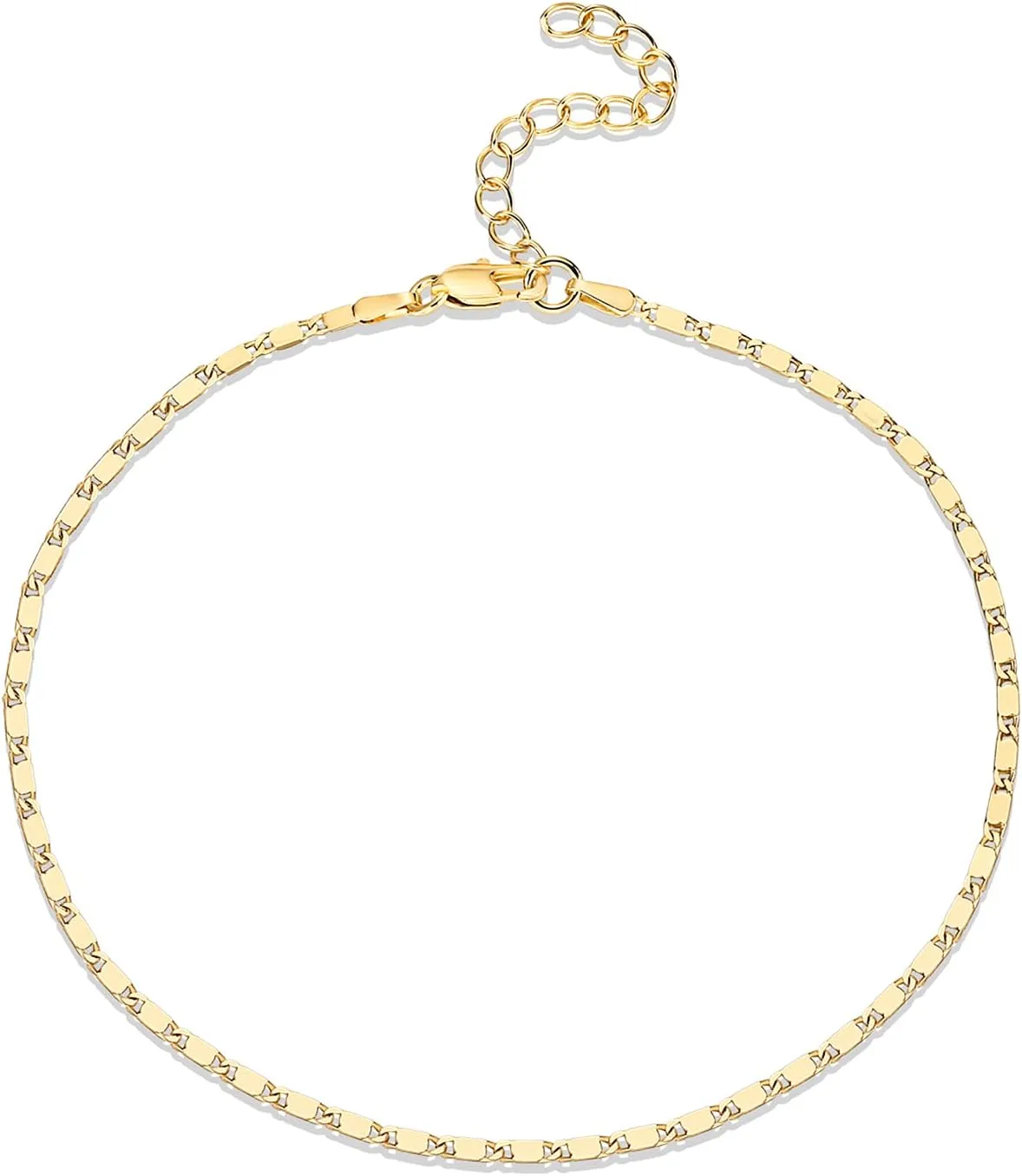 PAVOI 14K-18K Gold Plated Charm Link Flat Gold Anklets for Women | Beaded Marina Link Mariner Paperclip Snake Chain Jewelry Anklets