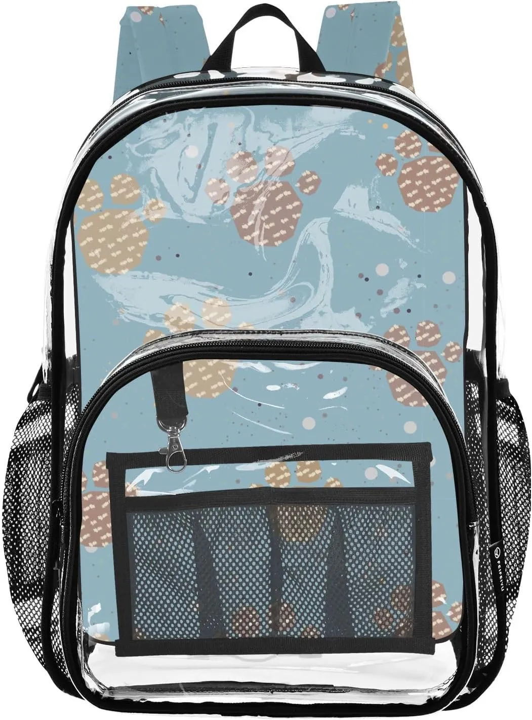 Paws Dots Blue Clear Backpack Transparent Bag for Girls Boys Kids Backpacks See Through Bookbag Plastic Daypack for School Stadium Travel Large Capacity