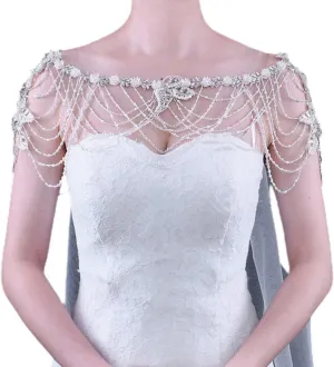 Pearl Body Statement Necklace Crystal Beading Chain Bib Collar Shoulder Shawl