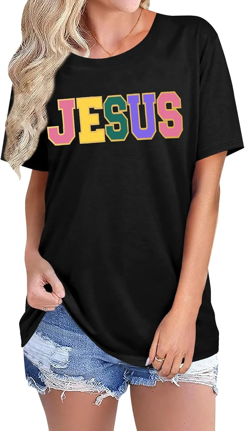PECHAR Jesus Shirt Women Christian Religious Sayings T Shirts Jesus Faith Tops Bible Verse Shorts Sleeve Tee Shirts