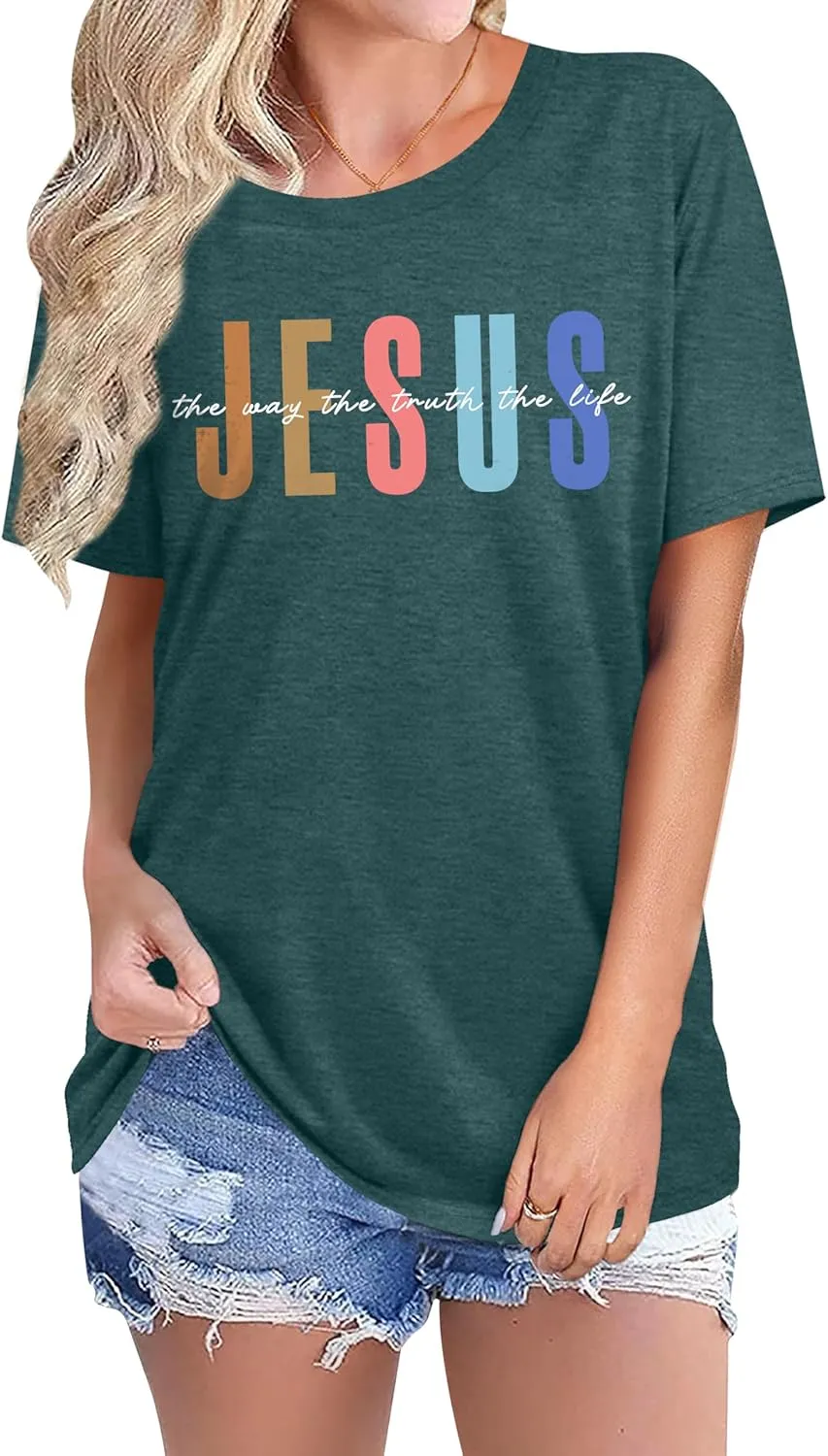 PECHAR Jesus Shirt Women Christian Religious Sayings T Shirts Jesus Faith Tops Bible Verse Shorts Sleeve Tee Shirts