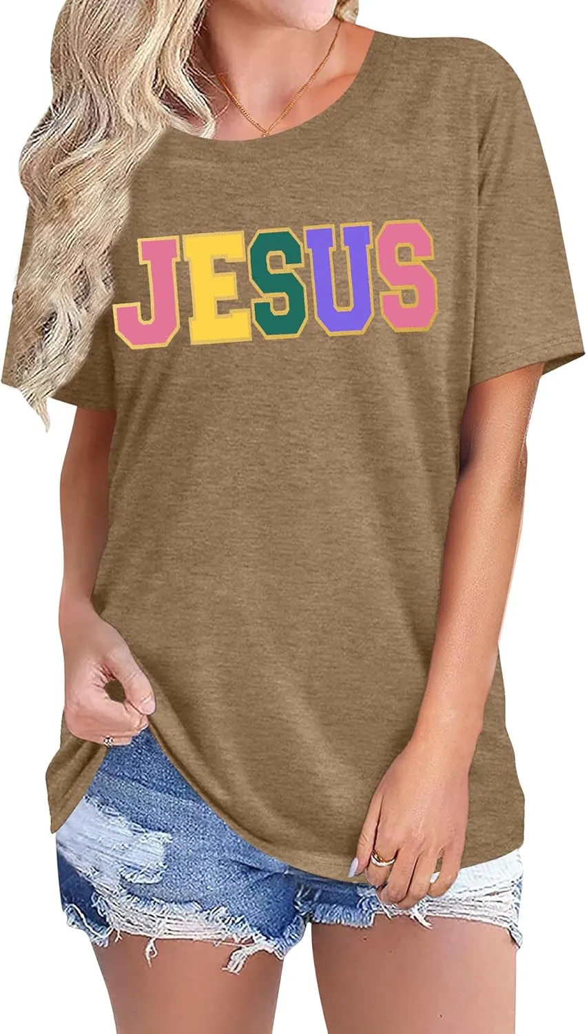 PECHAR Jesus Shirt Women Christian Religious Sayings T Shirts Jesus Faith Tops Bible Verse Shorts Sleeve Tee Shirts