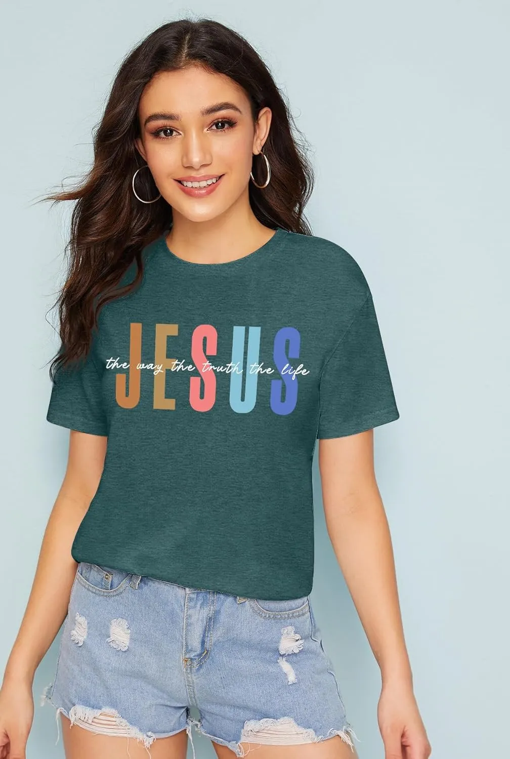 PECHAR Jesus Shirt Women Christian Religious Sayings T Shirts Jesus Faith Tops Bible Verse Shorts Sleeve Tee Shirts
