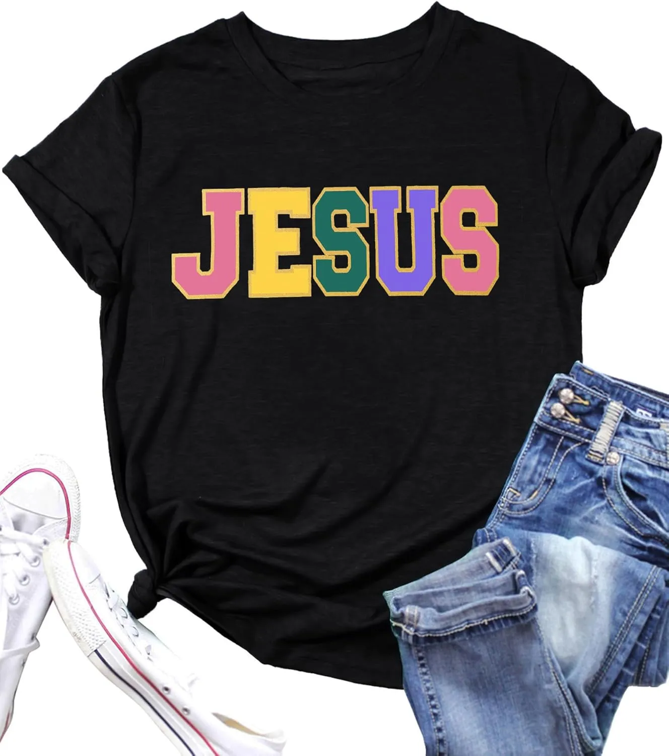 PECHAR Jesus Shirt Women Christian Religious Sayings T Shirts Jesus Faith Tops Bible Verse Shorts Sleeve Tee Shirts