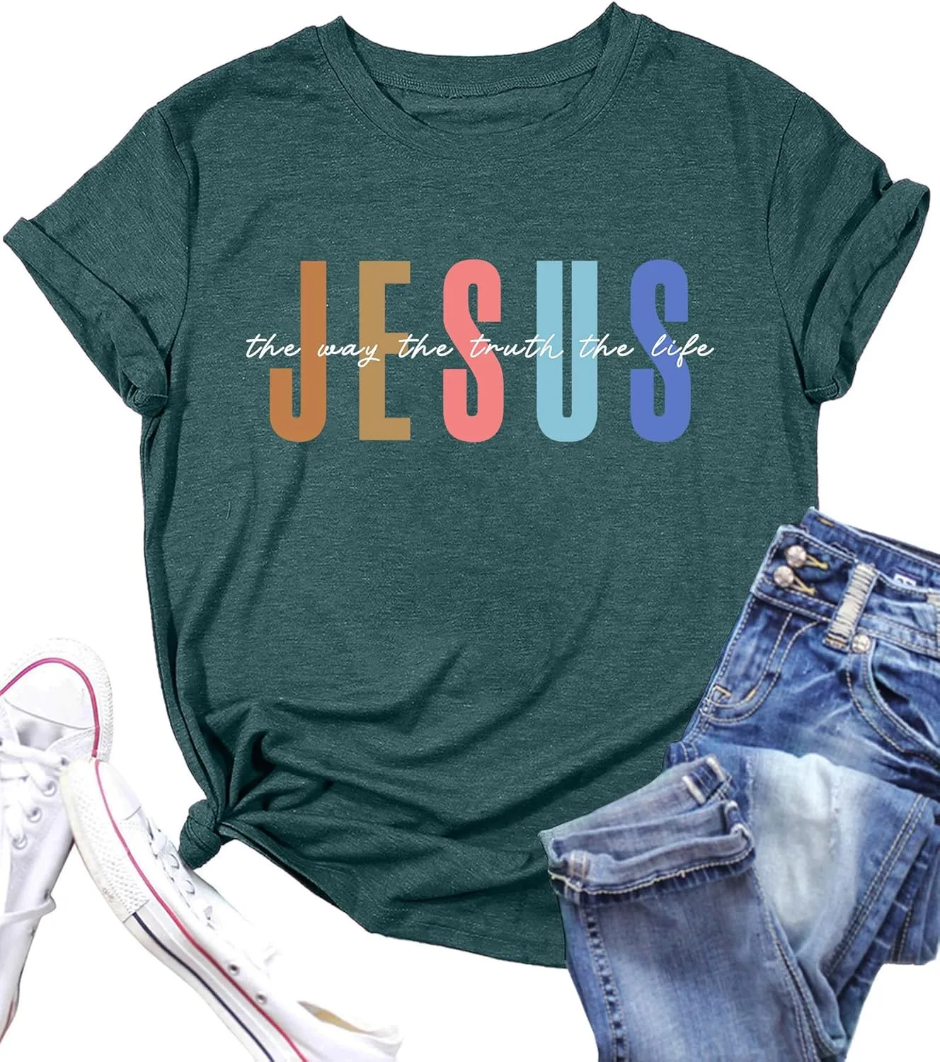 PECHAR Jesus Shirt Women Christian Religious Sayings T Shirts Jesus Faith Tops Bible Verse Shorts Sleeve Tee Shirts