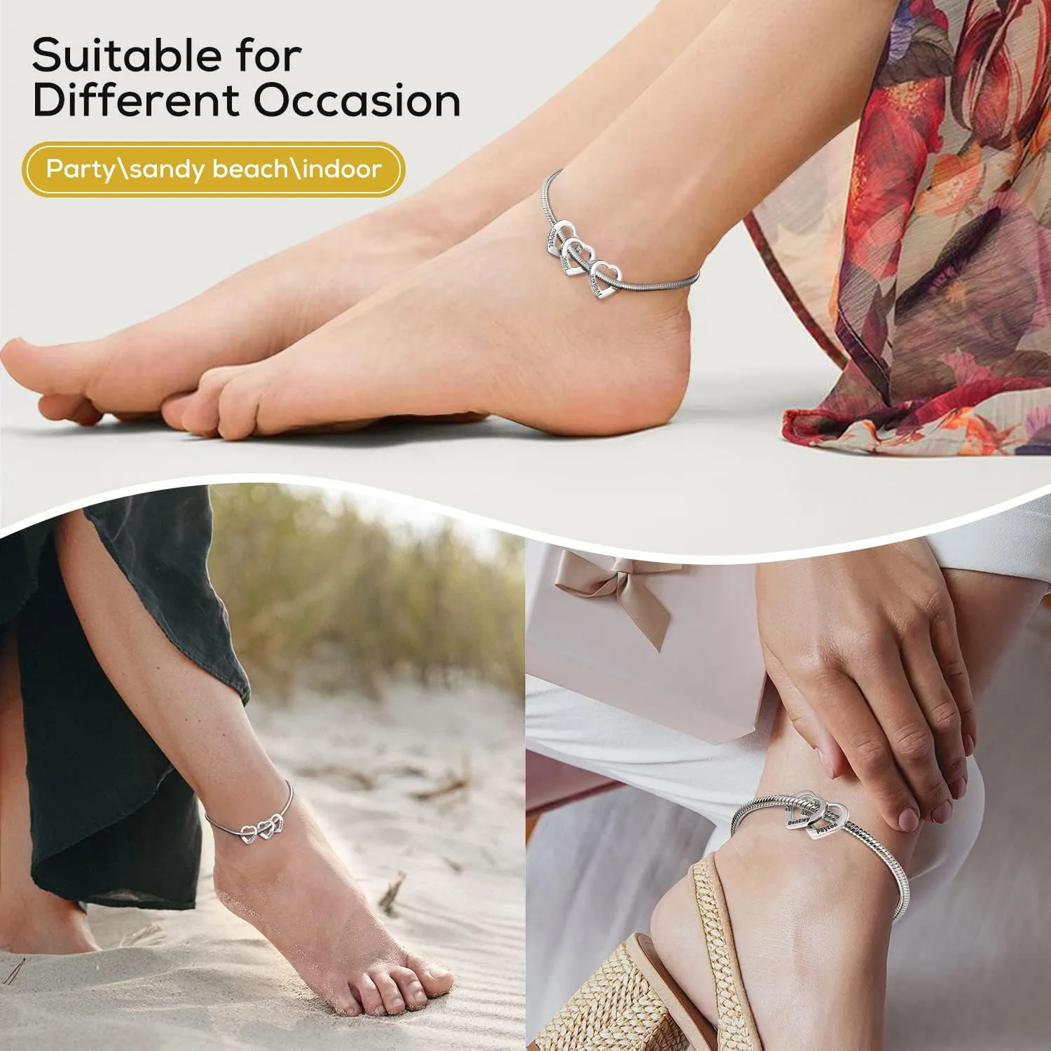 Personalized Anklets for Women Adjustable Silver Gold Anklets with Heart Name Initial Ankle Bracelets for Women Jewelry Gifts for Mom Her