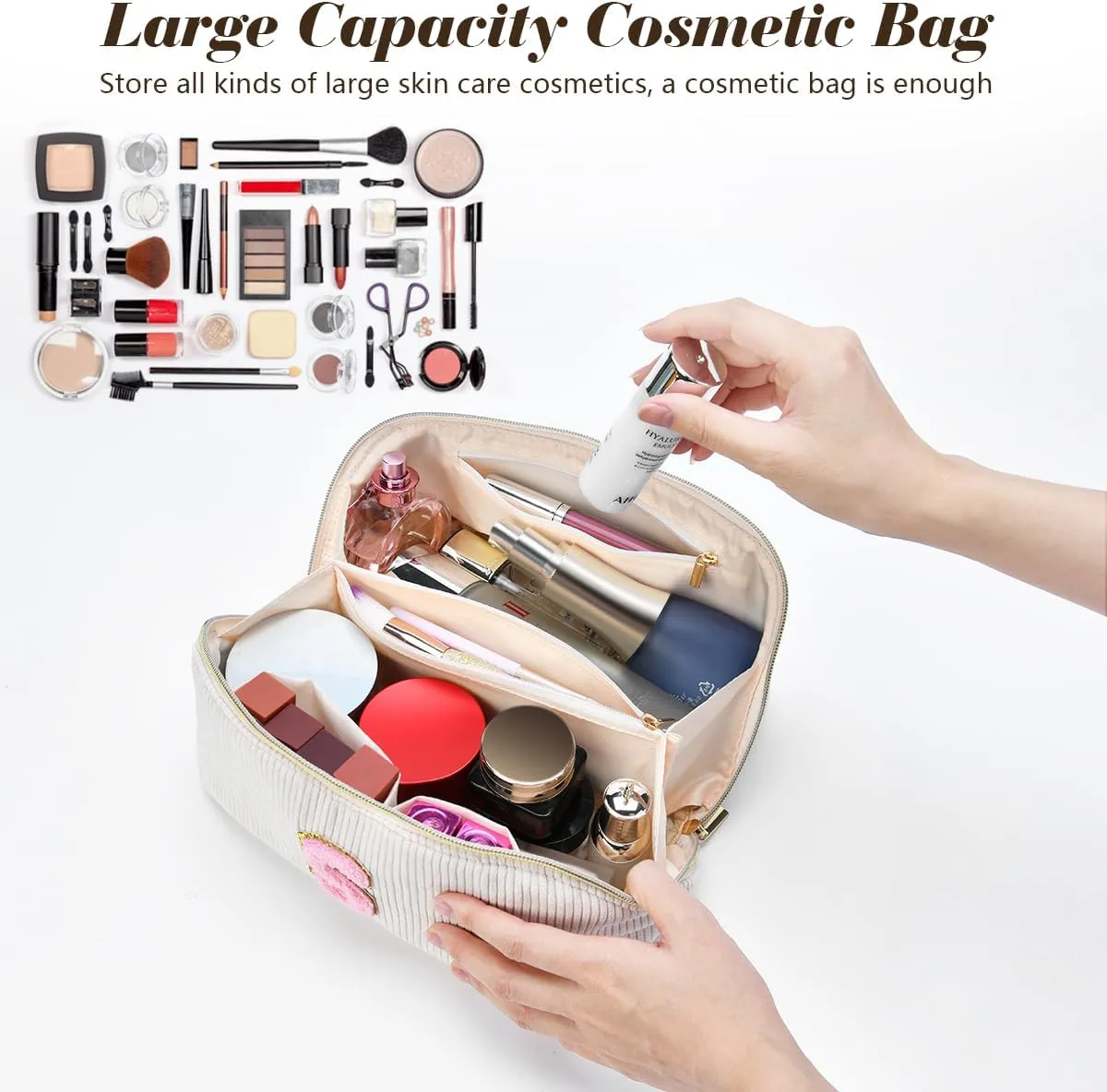 Personalized Inital Preppy Cosmetic Bag, Stuff Bag Large Capacity Makeup Travel Bag Pouch Personalized Cute Quilted Makeup Bag Birthday Gifts for Women/Friend/Mother/Wife - C